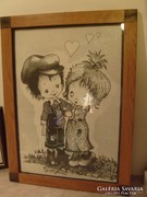 E10  Hummel  not enough to start early only to stop glass-fronted 63x47cm walnut frame ink drawing rarity