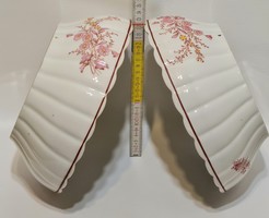 Porcelán köretes tál, bordázott felülettel, rózsaszín virágmintás dekorral 2 db (2236)