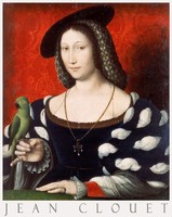 Jean Clouet Navarrai Valois Margit 1527 painting art poster, renaissance female portrait parrot