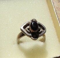 Régi fekete köves szoliter ötvös ezüst gyűrű