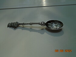 Spectacular souvenir decorative spoon with a relief image of Durbuy's medieval castle and the city's coat of arms