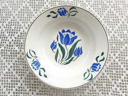 Régi Wilhelmsburgi falitányér fajansz népi falidísz kék virágos tányér