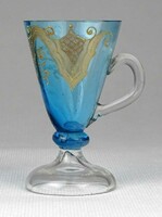 1J181 Antik türkiz színű aranyozott stampedlis pohár