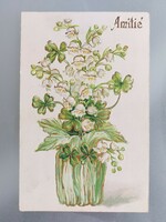 Old embossed postcard postcard with lily of the valley clover