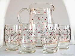 Paradise red polka dot glass set with pitcher + 6 glasses