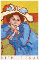 Rippl-rónai joseph blue dress girl in floral hat 1910, painting art poster, female portrait