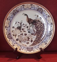 Pávás porcelán dísztányér, madaras tányér (M2579)