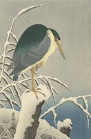 Ohara ram - heron in the snow - reprint canvas reprint