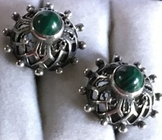 Earrings-silver -russian marked from the 1960s-malachite-