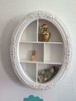 Beautiful wooden wall shelf with compartment layout