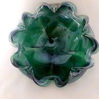 Zöld üveg tál, nagyon szép forma (nem kicsi!)