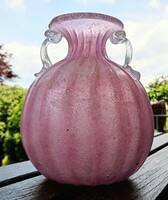 Murano Seguso Scavo rózsaszín üveg váza 17cm
