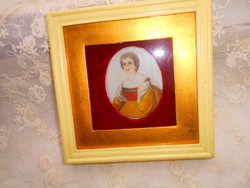Hand painted framed miniature., Female portrait
