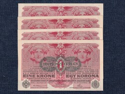 Osztrák-Magyar (háború alatt) 1 Korona bankjegy 1916 4 db sorszámkövető UNC (id62816)