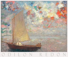 Odilon Redon in white dress women ship 1900 painting art poster sailing sea colorful sky