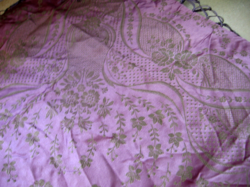 Silk damask purple-green scarf with tablecloth baroque pattern and tassels