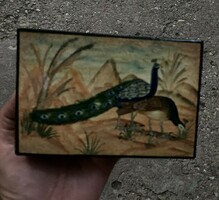 Old painted chinese bird lacquer box chest jewelry ornament box china japan asia asian peacock