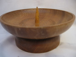 Wooden bowl-shaped candle holder