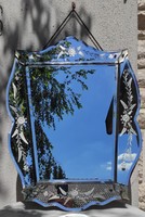 Gyönyörű Szecessziós Art Deco,Muranoi Velencei fazettàs, csiszolt antik tükör legalább 100 éves