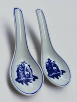 2 Chinese underglaze painted porcelain spoons