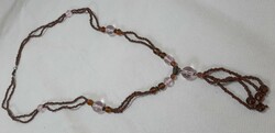Vintage brown double row necklace with glass beads