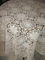 Fabulous antique pale beige Art Nouveau notes with floral handmade crochet tablecloth