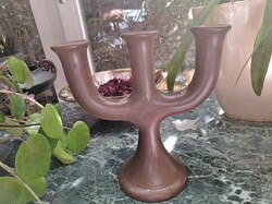 Brown glazed, 3-arm candle holder