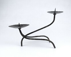 1J551 old two-position wrought iron candle holder