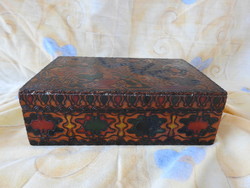 Richly painted, burnt wood ornament wooden box
