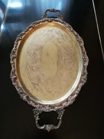 Oval, silver-plated tray with tabs