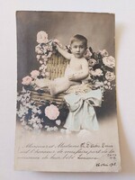 Old postcard 1913 photo postcard baby picture roses