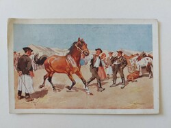 Old horse postcard art postcard benyovszky horse fair