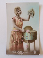 Old postcard photo postcard lady hat box
