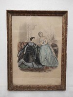 Antik biedermeier nyomat kép fali dekoráció ruha divat keretben 179. 5516