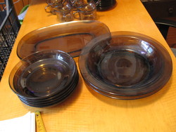 Smoke colored glass round serving bowls