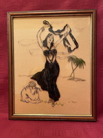 HINTERGLAS ,REVERSE-PAINTED ORIENTAL DANCER ON GLASS