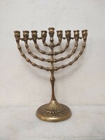 Antik hanuka zsidó gyertyatartó patinás öntött réz 9 ágú menora hanukia judaika 839 5540