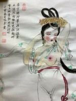 Kínai akt meztelen női szépség erotikus tus festmény rizspapíron akvarell pecsét