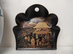 Antik kínai festett aranyozott fekete lakk préselt fa ívelt lapát 166 5563