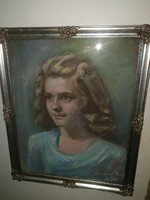 Emanuel Béla (1879-1976) - Lány portré, 1950 - eredeti alkotás, 1 forintról, garanciával.