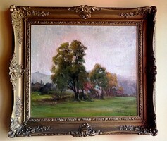 Benkhard Ágost (1882-1961) Ligetes táj (91x82cm) Nagyházi eredetigazolással (frissen restaurált)