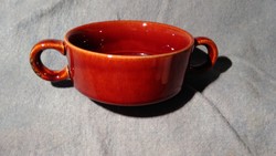 Old vintage retro Kispest granite brown porcelain soup cup, glass,