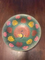 Enamel-painted copper bowl / wall bowl, oriental work. 20 Cm in diameter. Very nice color.
