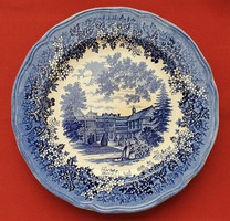 Ironstone Merrie England Bramall Hall angol jelenetes kék porcelán tálaló tál tányér