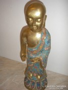 Antik HATALMAS Aranyozott bronz monumentális  Buddha szobor engóbe festéssel is  4160 gr 45 cm-es