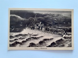 Régi hajós képeslap 1942 vihar a Balatonon balatoni levelezőlap