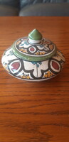 Old Moroccan red clay, marked, painted, glazed bonbonier / tea container