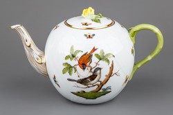 Herend rothschild pattern teapot with pink lid and tongs # mc1163