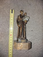 Saint Anthony with your little one, antique hollow bronze statue, marble base, approx. 300 Gr, size indicated
