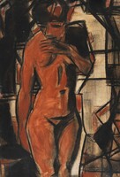 Christian rohlfs - standing female nude - scratch canvas reprint